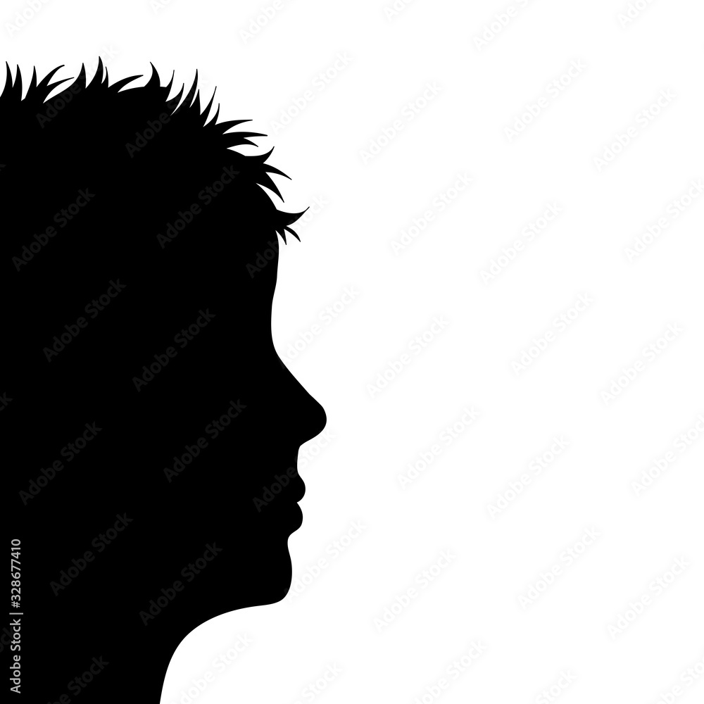 Vector silhouette of anonymous woman on white background. Symbol of people and profile.