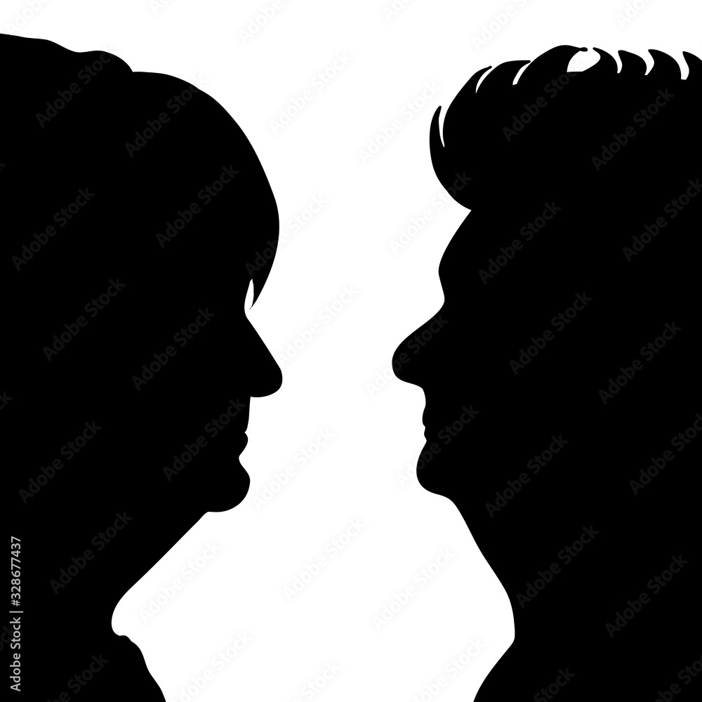 Vector silhouette of anonymous senior women on white background. Symbol of people and profile.