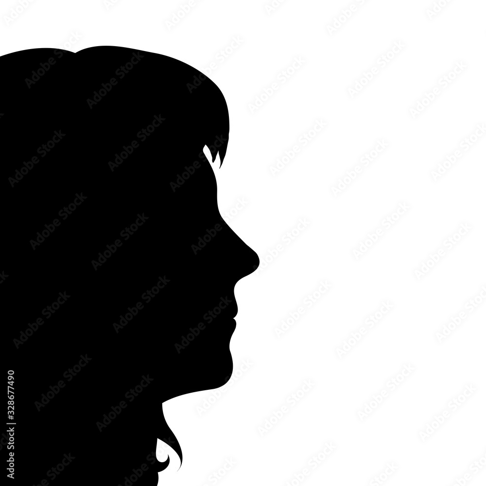 Vector silhouette of anonymous woman on white background. Symbol of people and profile.