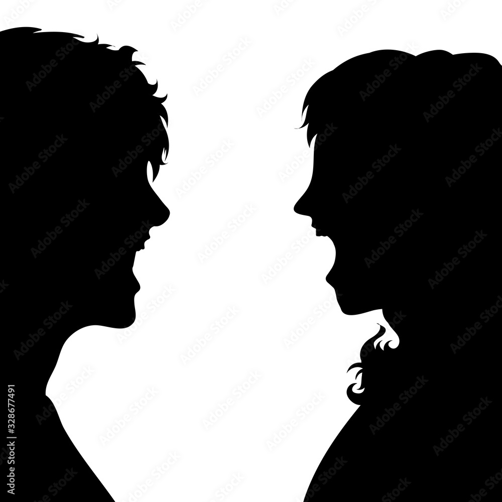 Vector silhouette of scream anonymous women on white background. Symbol of people and anger.