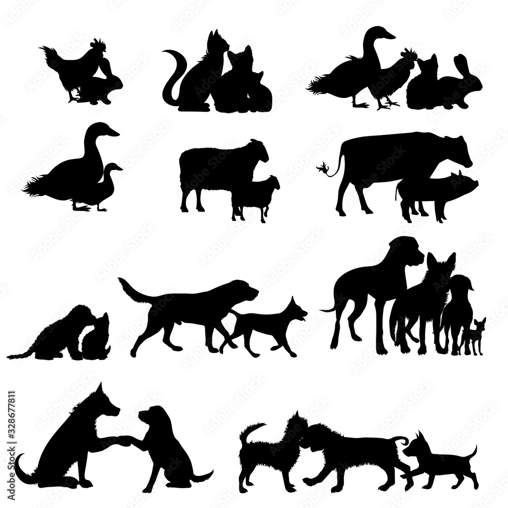 Collection of vector illustration different animals. Symbol of friends and nature.