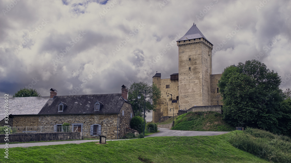 Medieval castle of Mauvezin and old house in the Hautes-Pyrénées department, France