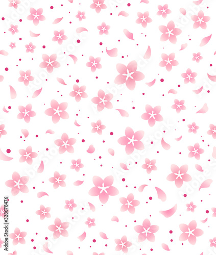 Pink sakura flowers seamless vector pattern on a transparent background. Spring cherry blossom season in Japan.