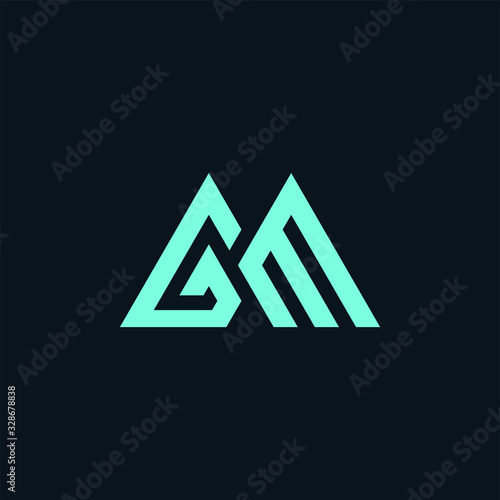Initial letter GM or GE logo template with double triangle line art symbol in flat design monogram illustration