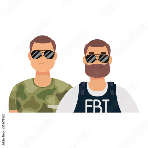 young man with beard fbi agent and military