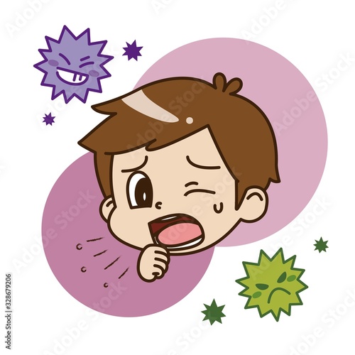 咳をする男の子とウイルス