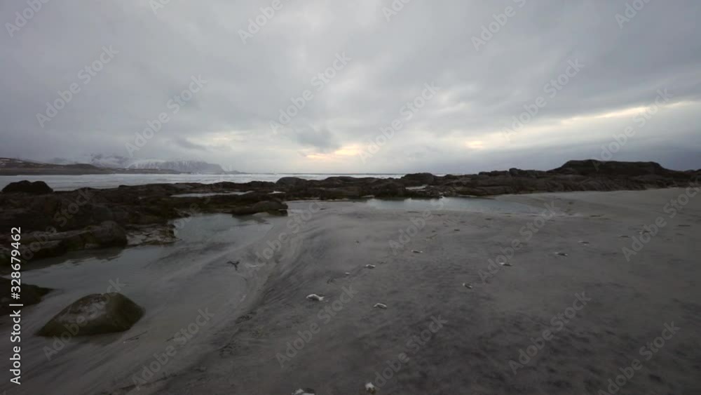 Lofaten islands. Beautiful Norway landscape with moving clouds. Lofaten islands. Beautiful Norway landscape with moving clouds.