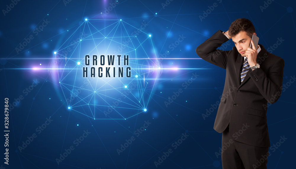 Businessman thinking about security solutions with GROWTH HACKING inscription Businessman thinking about security solutions with GROWTH HACKING inscription