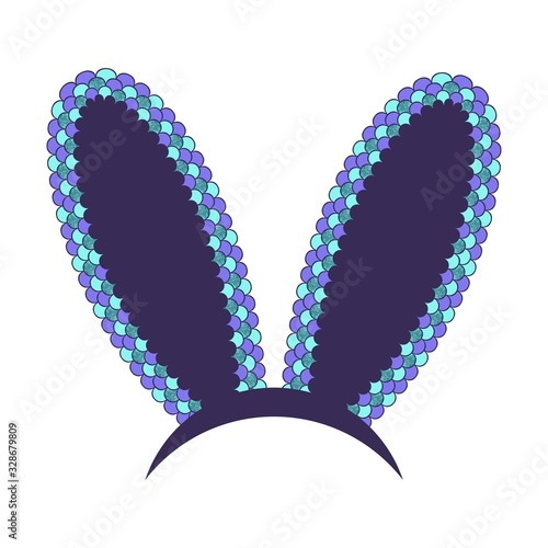 Easter bunny ears with glitter mermaid scales vector illustration.Happy Easter background