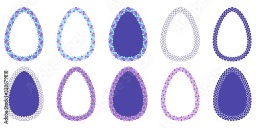 Easter eggs with mermaid scales illustration.Happy Easter background