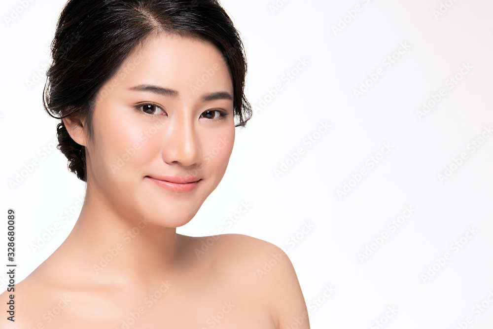 Portrait beautiful young asian woman clean fresh bare skin concept. Asian girl beauty face skincare and health wellness, Facial treatment, Perfect skin, Natural makeup, on white background, Portrait beautiful young asian woman clean fresh bare skin concept. Asian girl beauty face skincare and health wellness, Facial treatment, Perfect skin, Natural makeup, on white background,