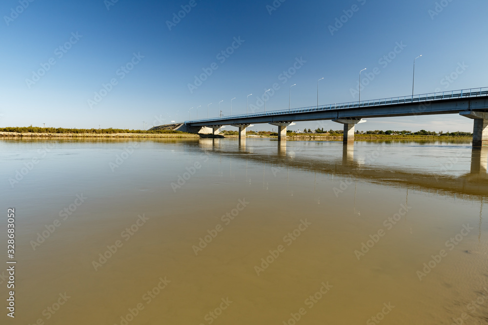 bridge over the Syr Darya river, Zhosaly, Kyzylorda Province in Kazakhstan.