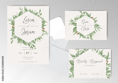 Greenery Floral Frame Wedding invitation card template