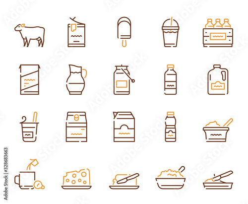Dairy produce color icon set. Milk Products. Editable stroke