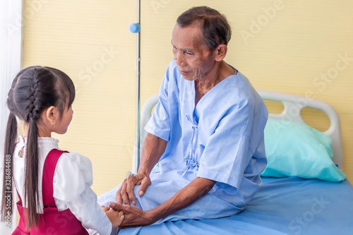 Hand holding for reassuring and discussing with patient.