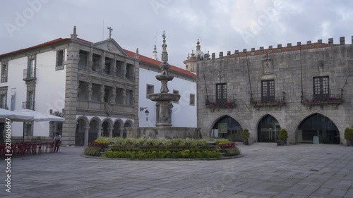 Viana do Castelo city center with antique buildings Praca da republica plaza and church, in Portugal photo