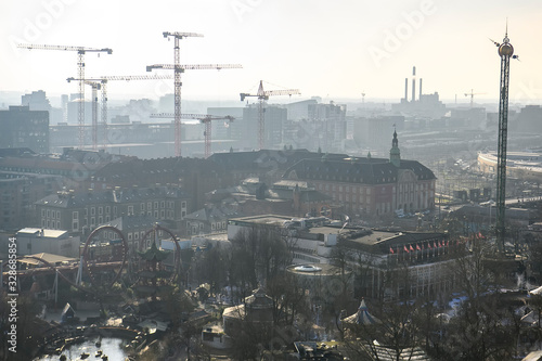 Aerial view of Copenhagen from the top of tower of Copenhagen City Hall. Copenhagen  Denmark. February 2020