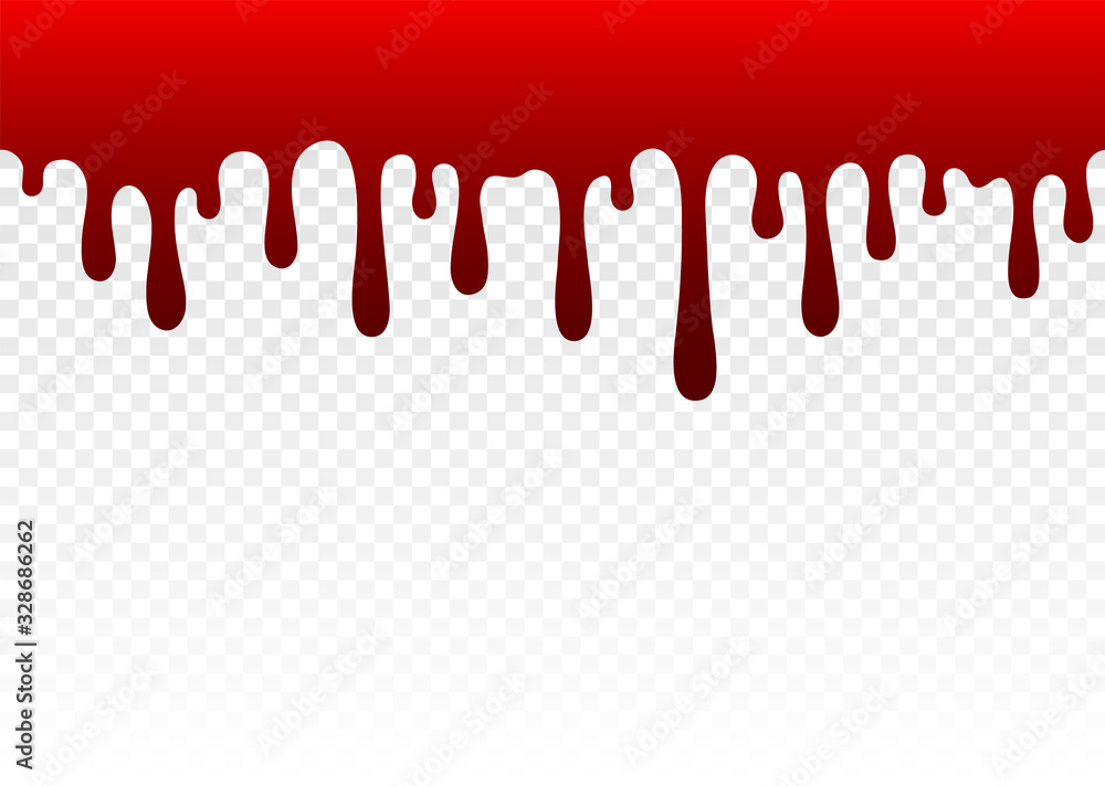 Dripping blood. Paint dripping. Dripping liquid. Paint flows. Current paint, stains. Current drops. Seamless pattern. Current inks. Vector illustration. Color easy to edit. Transparent background.