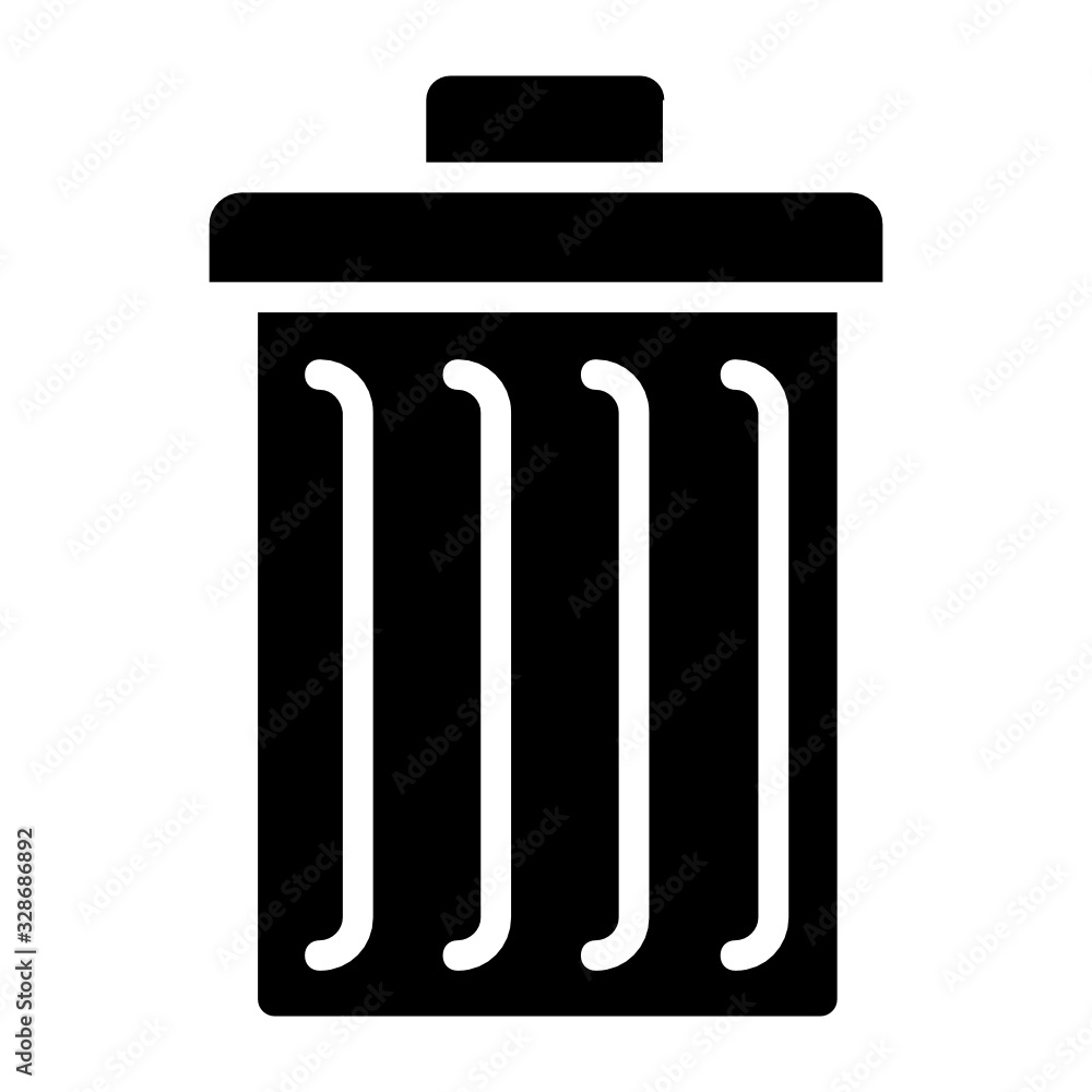 Steel Trash Can Vector Glyph Icon Design Concept, Housekeeping Supplies on White background Steel Trash Can Vector Glyph Icon Design Concept, Housekeeping Supplies on White background