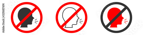 Signal indicating prohibition of speaking zone on white background. Set icon vector illustration/