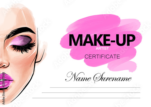 Fototapeta Make-up artist certificate. Beauty school diploma vector design template.