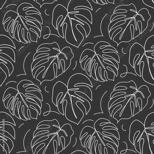 Continuous line monstera leaf. Tropical leaves contour drawing