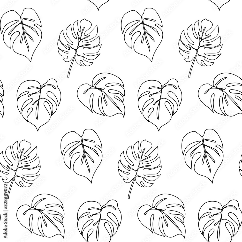 Continuous line monstera leaf. Tropical leaves contour drawing Continuous line monstera leaf. Tropical leaves contour drawing