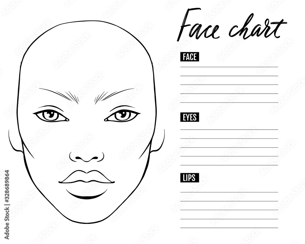 Face chart Blank. Makeup Artist Vector template. Stock Vector | Adobe Stock