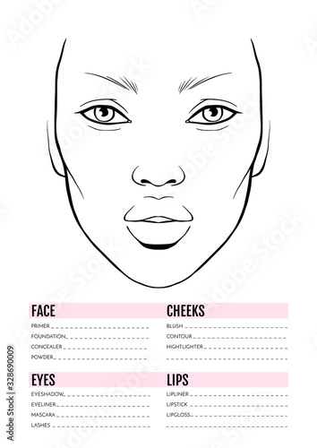 Face chart Blank. Makeup Artist Vector template.