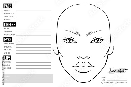 Face chart Blank. Makeup Artist Vector template.