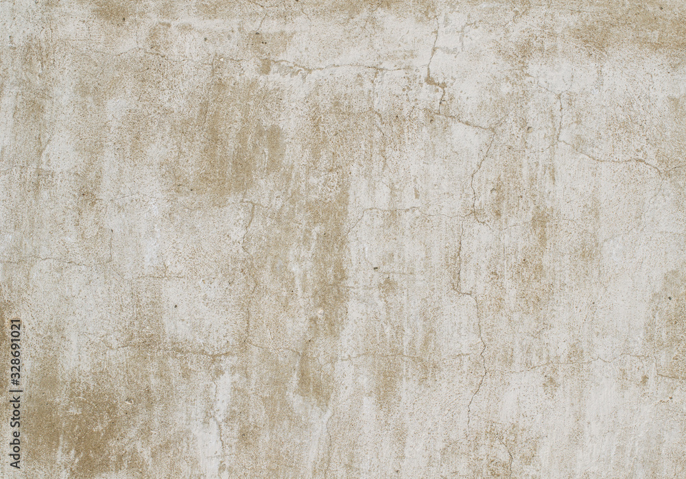 Aged plaster with cracks. Weathered white, old whitewash, visible particles of brown sand. A high resolution. Quality background.