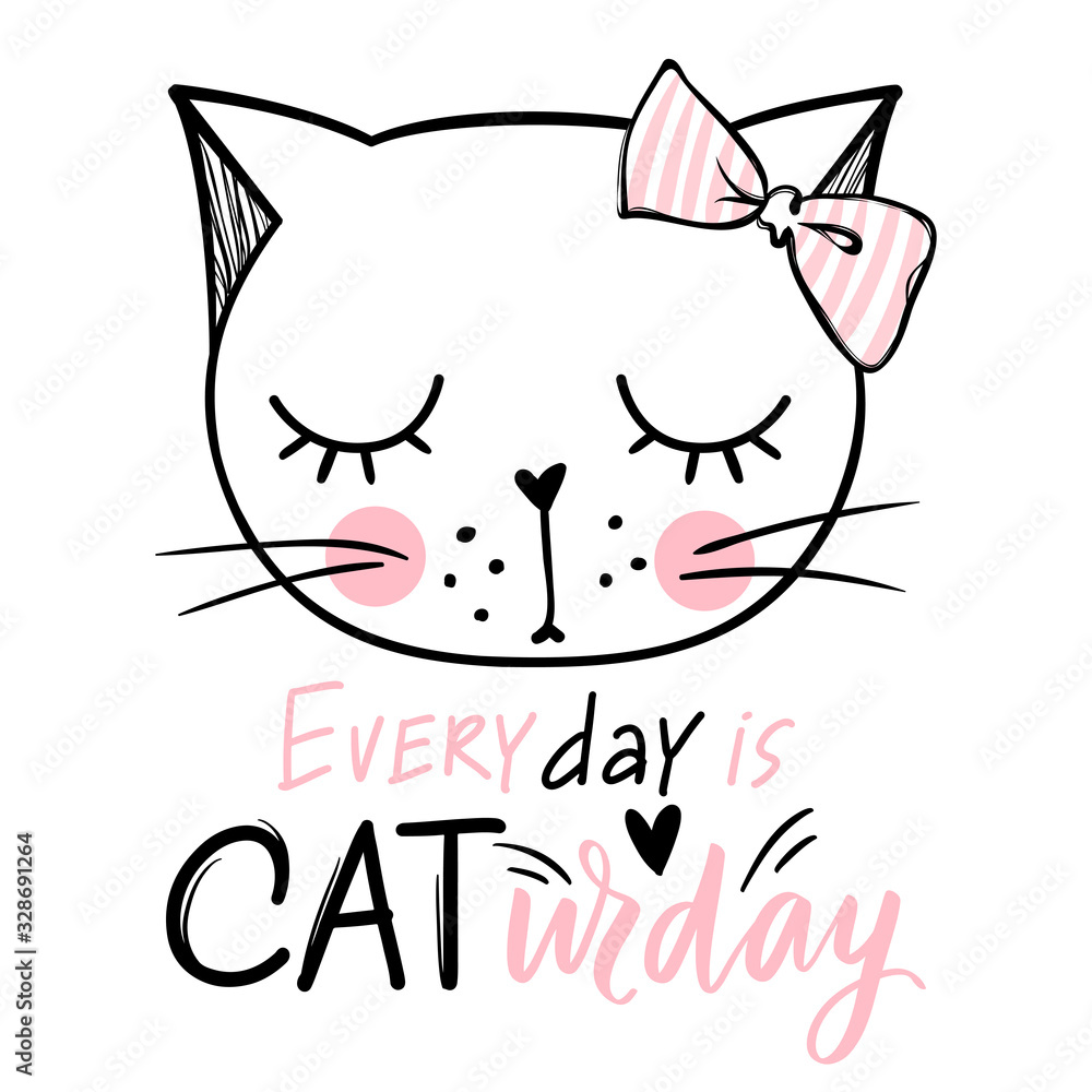 Fototapeta Vector cute cat illustration. Hand drawn Stylish kitten. Doodle Kitty.