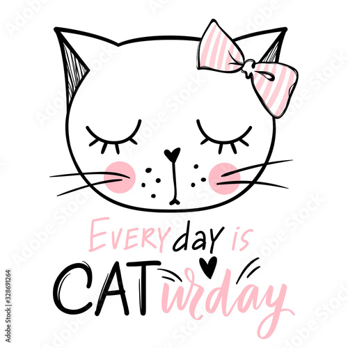 Vector cute cat illustration. Hand drawn Stylish kitten. Doodle Kitty.