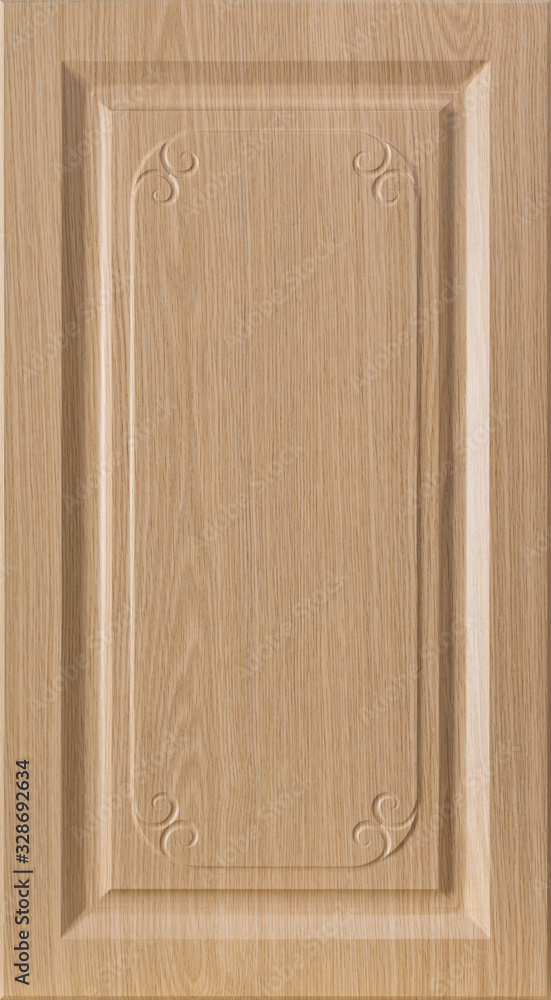 Wooden kitchen facade. Texture for furniture and interior facade. Furniture facade for the kitchen. Size ratio 400x726