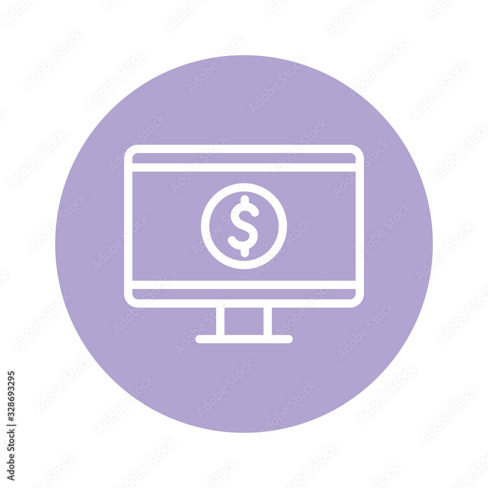 Isolated coin inside computer line and block style icon vector design Isolated coin inside computer line and block style icon vector design