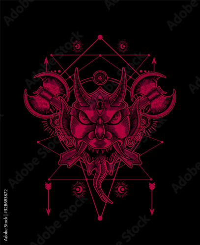 vector illustration Oni mask scary face Good for print on demand.
