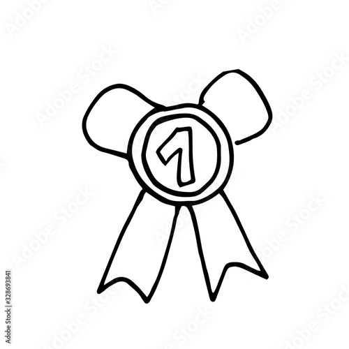 Medal for the first place winning in the competition. Award for the best competitor. Simple vector illustration