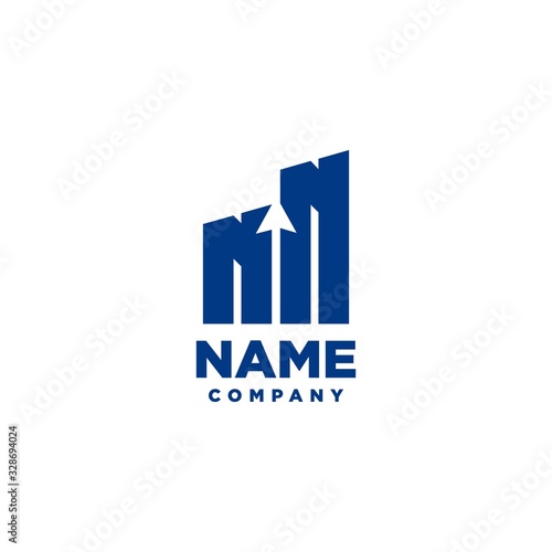 NN monogram logo with a negative space style arrow up design template