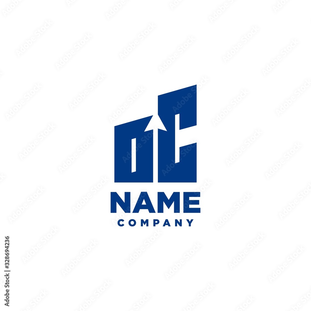 OC monogram logo with a negative space style arrow up design template