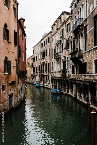 View of the rustic architecture of Venice  Italy canal alley 