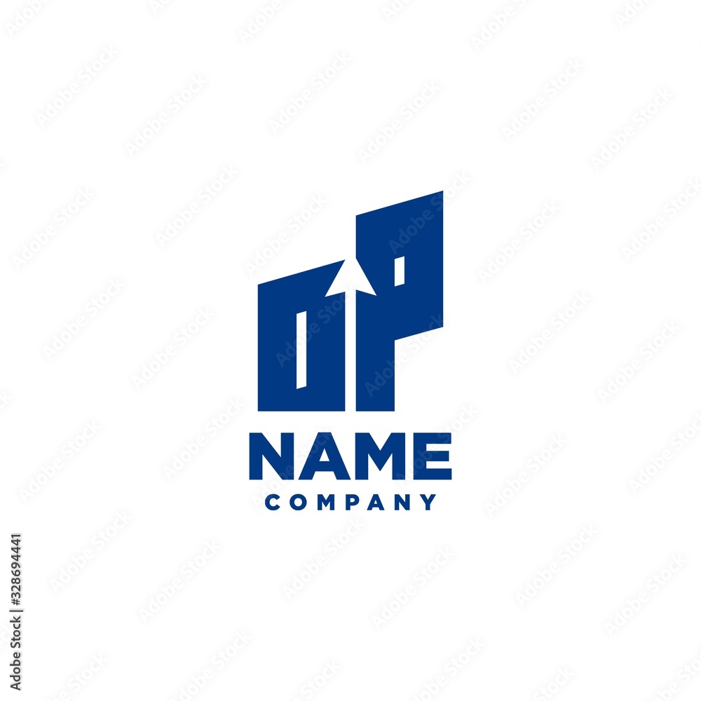 OP monogram logo with a negative space style arrow up design template OP monogram logo with a negative space style arrow up design template