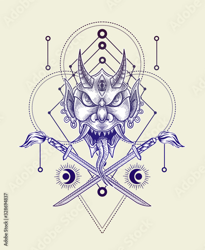 vector illustration Oni mask scary face Good for print on demand.