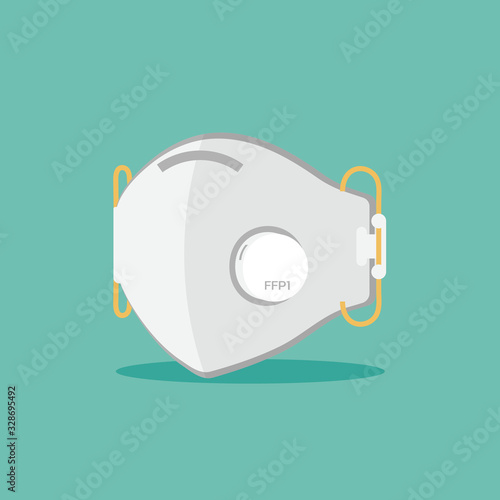 breathing protective medical respiratory ffp1 masks, dust protection respirator, air pollution, disease, virus prevention, flu and fever protection, vector flat illustration photo