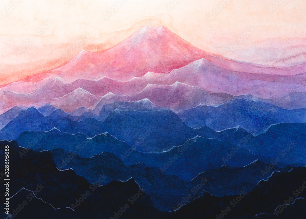 Obraz Dipinto acquerello montagna rosa