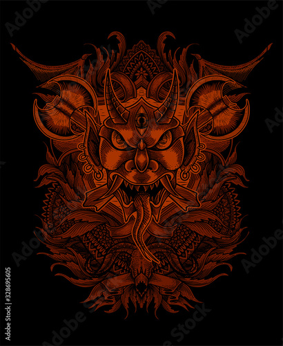 vector illustration Oni mask scary face Good for print on demand.