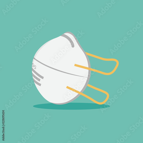 breathing protective medical respiratory N95 mask, dust protection respirator, air pollution, disease, virus prevention, flu and fever protection, vector flat illustration