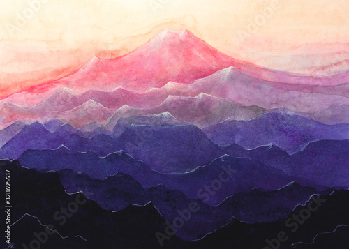 Disegno grafico rosa azzurro catena di montagne photo