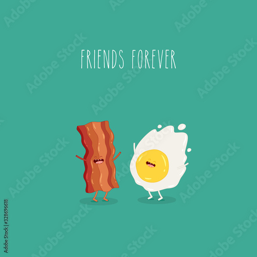 Fried eggs with bacon are forever friends. Vector graphics.