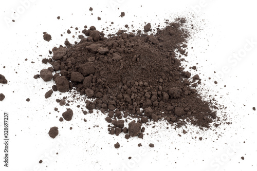 Heap of soil on a white background