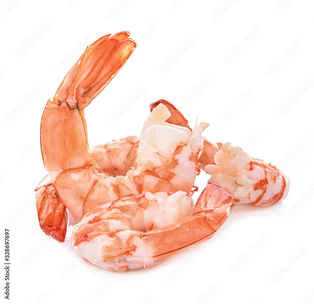 Shrimps on a white background. Seafood